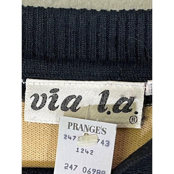Via L.A Women's Size medium Sweater striped tan and black - Picture 3 of 16